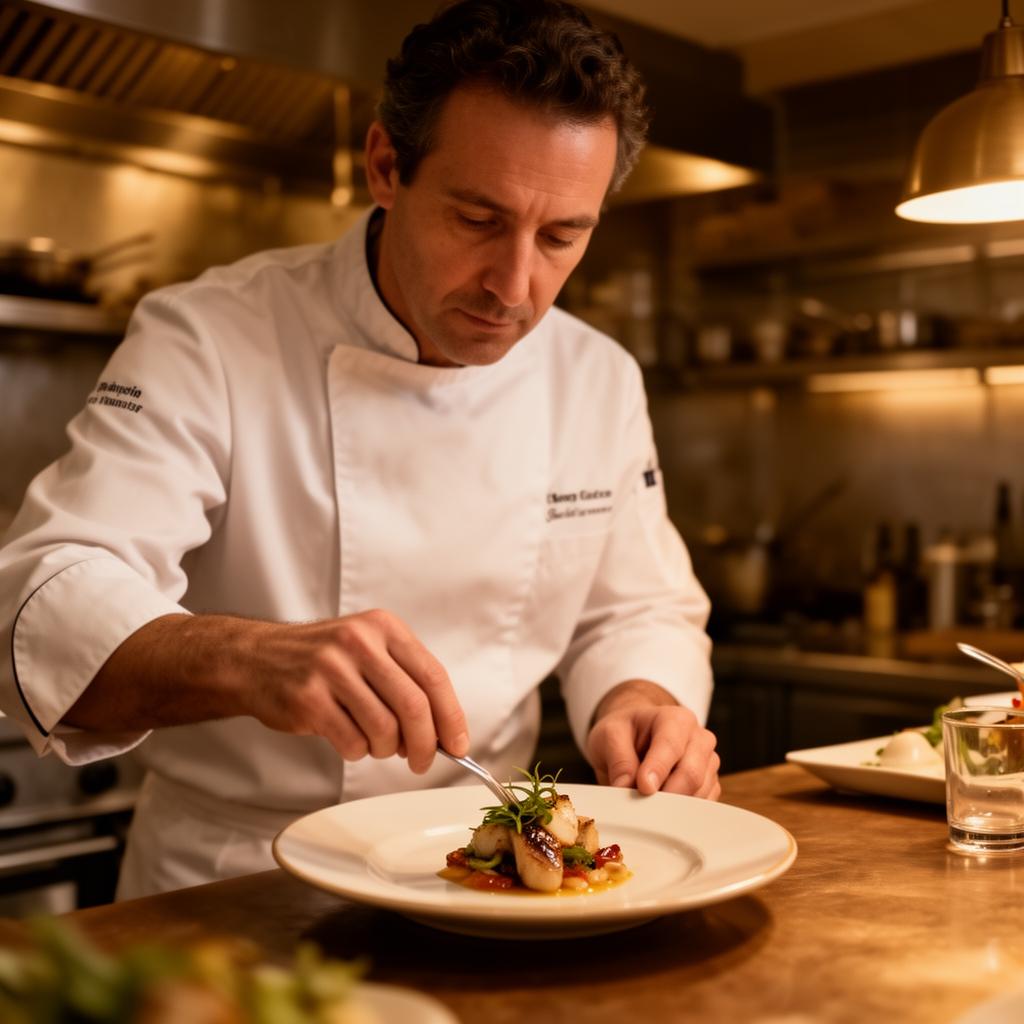 Le chef Antoine Mercier dressant une assiette